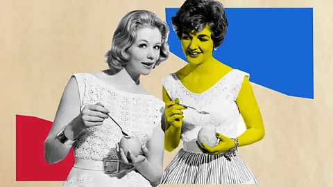 A collage of two women, one of whom is highlighted yellow (Credit: Javier Hirschfeld/ BBC/ Getty Images)