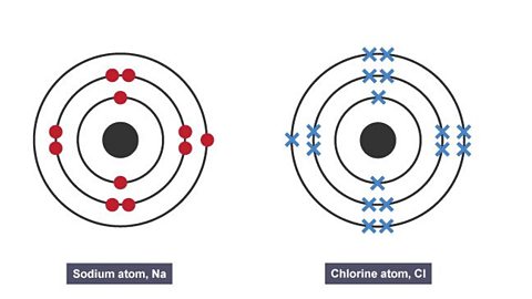 A sodium atom and a chlorine atom