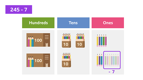 7 of the 15 pencils in the ones column removed