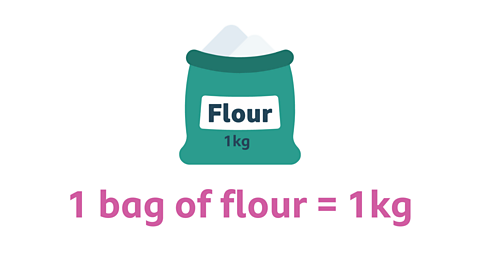 A bag of flour labelled 1 kilogram.