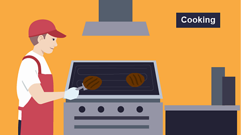 Graphic of man cooking a burger