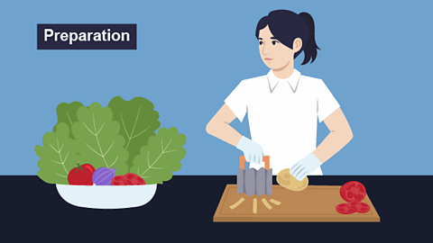 Graphic of a woman cutting potatoes into fries