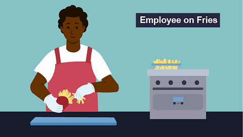 Graphic of a man cooking and packing fries into serving cartons