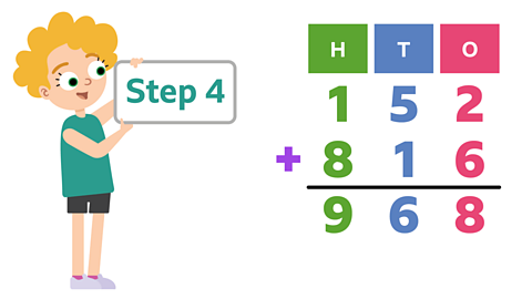 Column addition showing 152 + 816. 