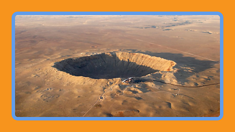 A giant meteor crater in the Arizona desert.