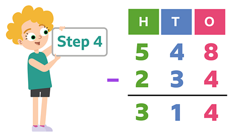 Column subtraction 548 - 234 = 314