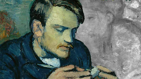 Impressionist painting of a man holding object in his hands with pale gray echo of a painted woman over his shoulder (Credit: The Courtauld Institute of Art)