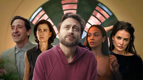 A composite of Adrien Brody, Fernanda Torres, Kieran Culkin, Zoe Saldaña and Demi Moore (Credit: A24/ Alamy/ TIFF/ MUBI)