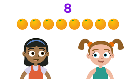 Two girls with 8 oranges