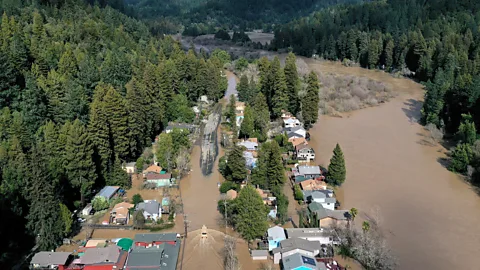 Aerial view of Guernevile, California, inundated by flood water from atmospheric river (Credit: Getty Images)