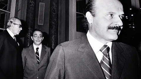 A black and white photograph of Roberto Calvi (Credit: Getty Images)