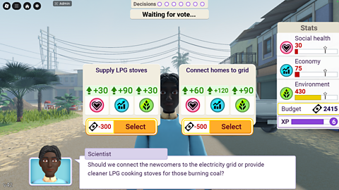 A scene showing decision options during a scenario.
