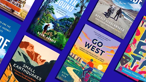 A collection of travel books arranged in a diagonal pattern (Credit: Yun Sun Park)