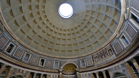 A photo of the ceiling of the Pantheon in Rome.