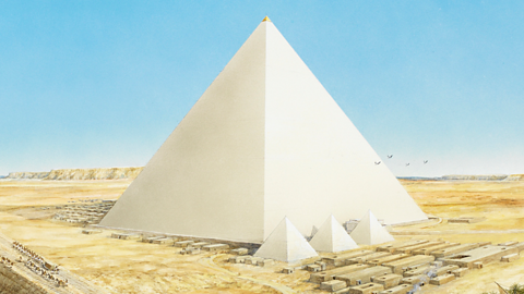An illustration of how the pyramids may have looked in the Ancient Egyptian era.