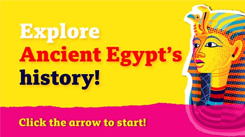 A starting slide for the timeline, with Tutankhamun's death mask on the right.
