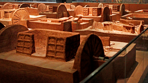 Chariots on display in a museum from the Shang dynasty.