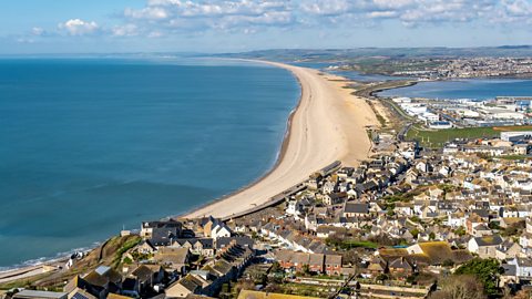 An overhead view of a long beach