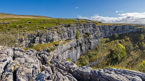 Malham Cove - a steep wall of limestone 