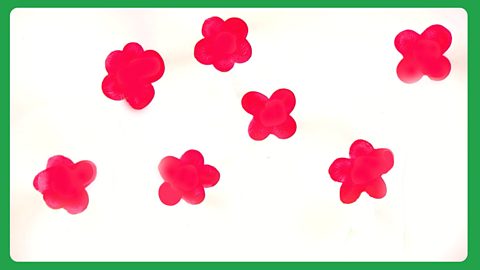 A white piece of paper with red painted petals on