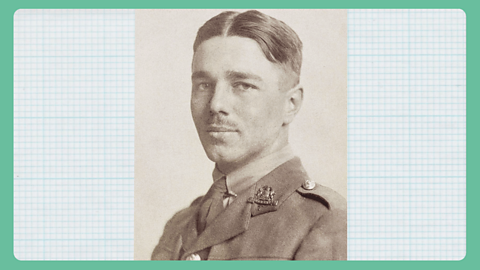 A black and white photograph of a young man's head and shoulders wearing a uniform