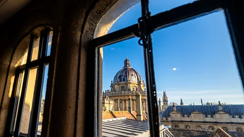 View of Oxford's Radcliffe Camera through a window at Brasenose College (Credit: Richard Wakefield)