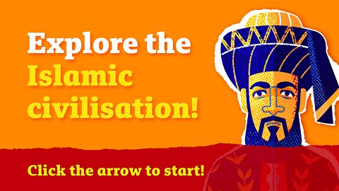 A starting slide for the timeline, with a bearded man wearing an elaborate head wrapping on the right.
