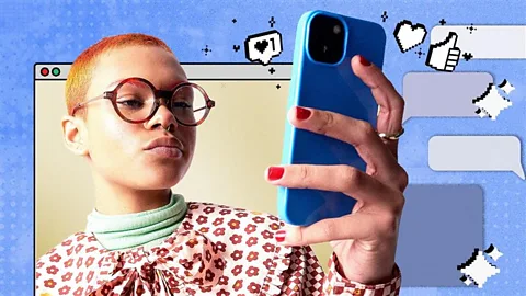 A collage of a woman looking at a phone (Credit: Serenity Strull/ BBC)