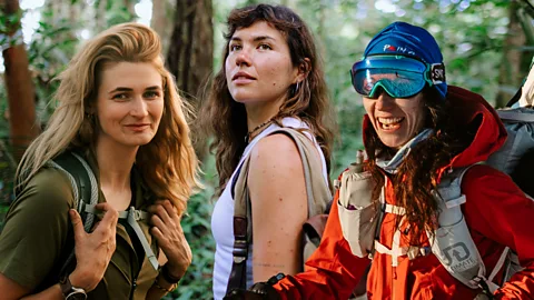Composite image of explorers Lucy Shepherd, Eva zu Beck and Ioana Barbu during expeditions (Credit: Yun Sun Park)