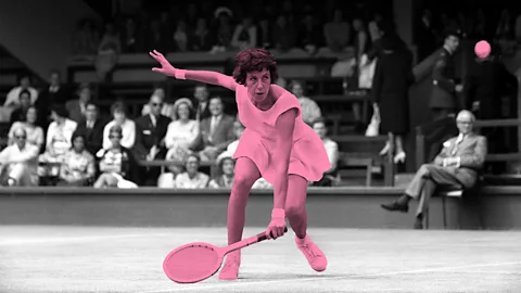 Maria Bueno playing tennis at Wimbledon in black and white (Credit: Getty Images)