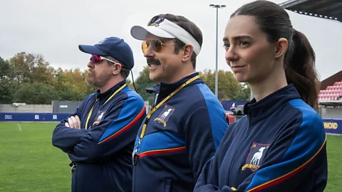 Brandan Hunt, Jason Sudeikis and Tanya Reynolds in Ted Lasso (Credit: Apple TV)