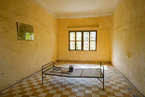 Former prison cell for Khmer Rouge where captured victims were tortured and killed at Security Prison S-21. (Rachel Lewis/LPI)