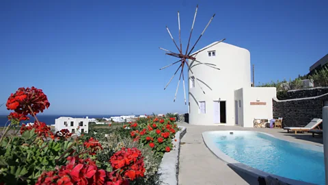 windmill, villa, Santorini, Greece, hotel