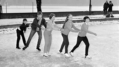 Children skating on a frozen pond