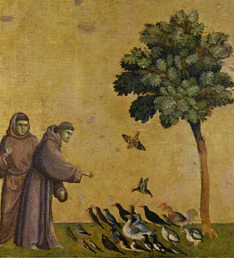 St Francis of Assisi talking to birds, by Giotto di Bondone