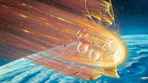 An artist's impression of a satellite breaking and burning up on re-entry to atmosphere