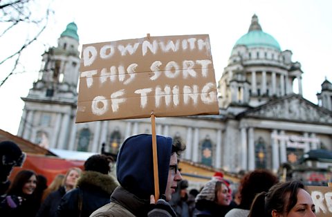 A protester with a placard during a demonstration