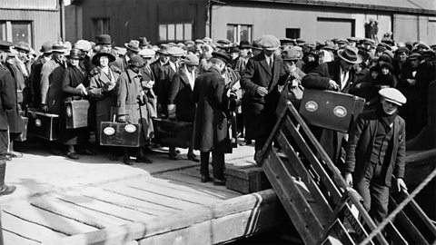 Emigrants from the Hebrides boarding the 'Matagama' at Glasgow docks on their way to Canada