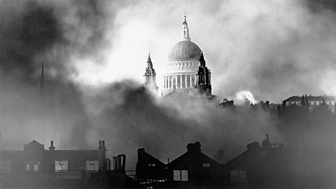 London buildings being bombed during the Blitz