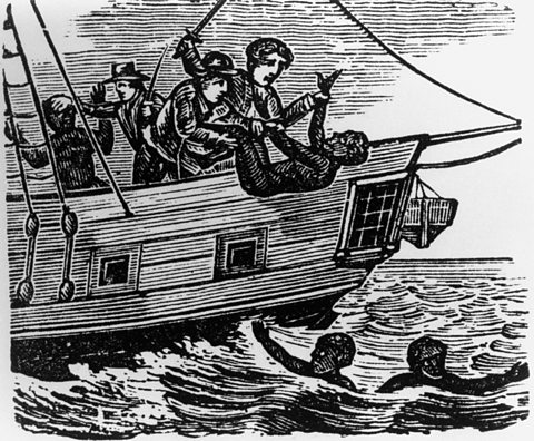 An engraving showing enslaved Africans being cast off The Zong slave ship.