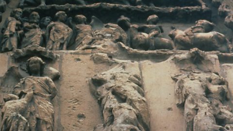 Stone carvings damaged by acid rain