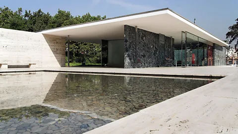 The Barcelona Pavilion’s slim roof is supported by eight slender, chromed-steel columns.
(Corbis)