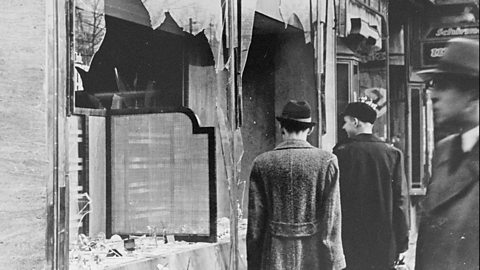  Smashed window in the aftermath of Kristallnacht  