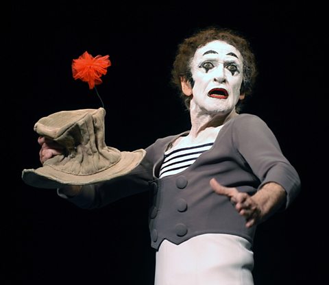 Mime artist Marcel Marceau performs at the Geffen Playhouse, 2002