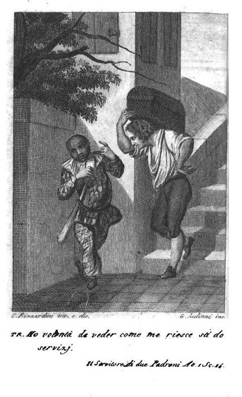  A drawing showing a scene from the play The Servant Of Two Masters