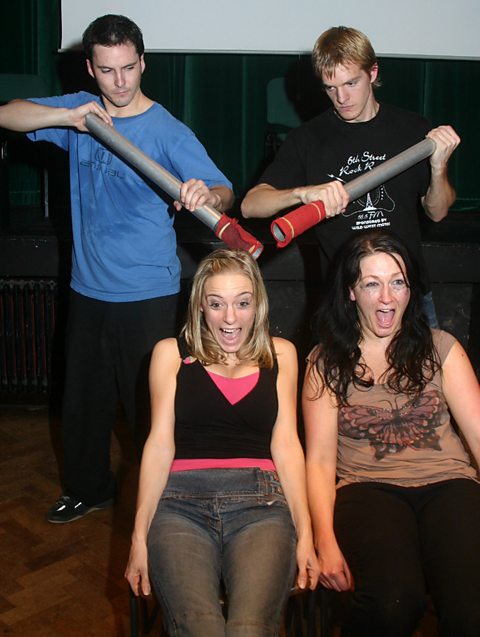 Members of Ape Theatre Company performing in their production Legal Weapon