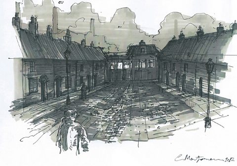 Llun o gynllun set ar gyfer Peaky Blinders, 2013