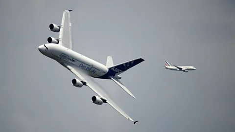 The Airbus A380 (left) is currently the biggest airliner in the world