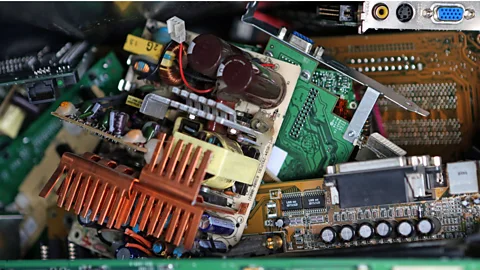 Discarded circuit boards at a recycling facility in Germany; in the developing world, e-waste is more likely to end up in landfill. (AP/Christian Charisius)