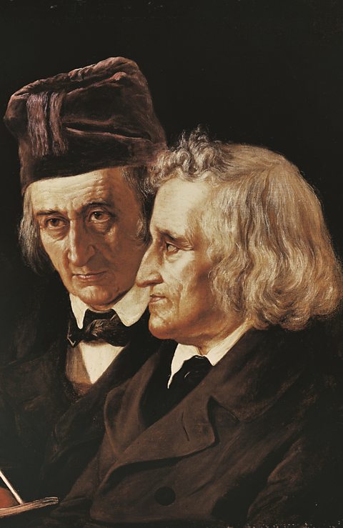 An illustrative portrait of the brothers Jacob and Wilhelm Grimm 